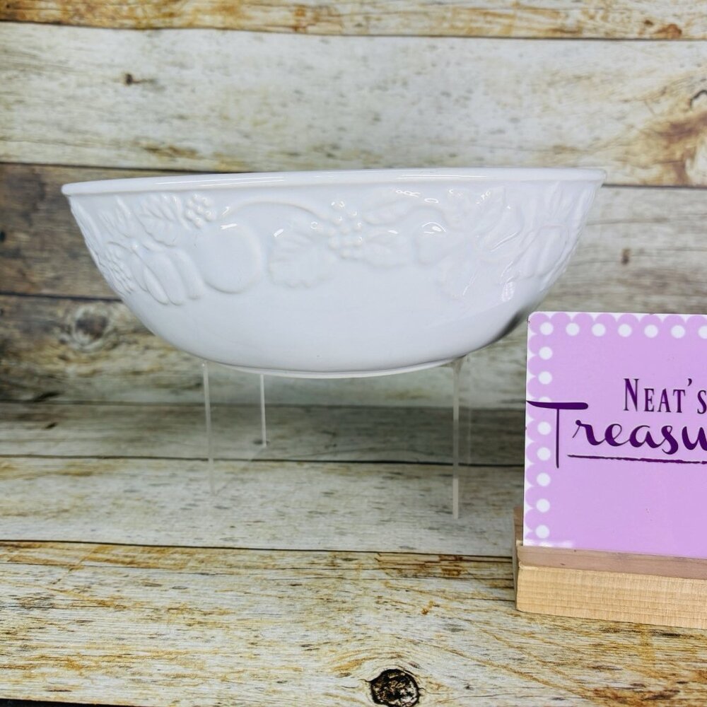 Gibson FRUIT Embossed Fruit White Shades Stoneware 10" Large Salad Serving Bowl